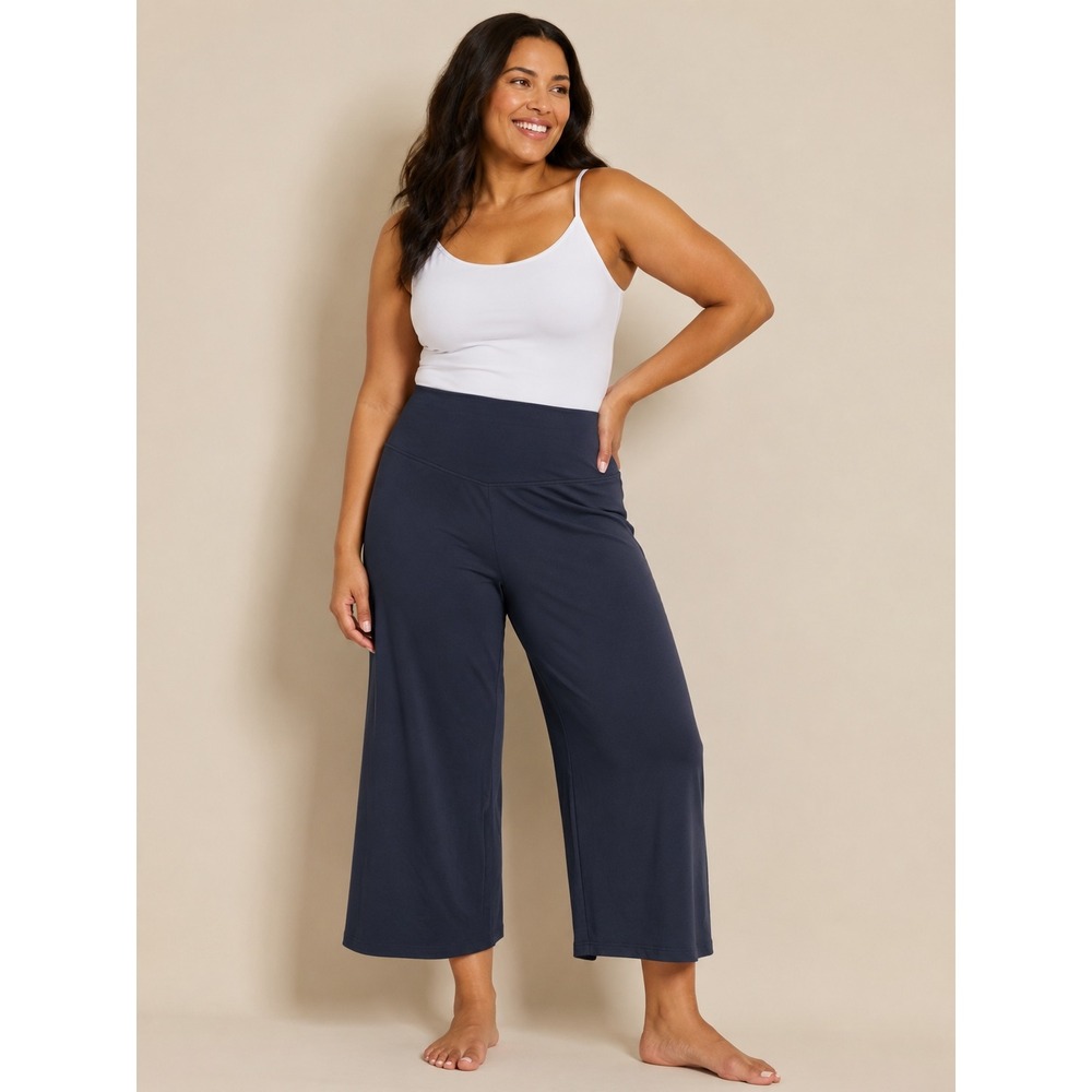 Eileen Fisher Pima Cotton Stretch Jersey Wide Leg Pants Ocean Blue Navy